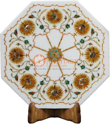 12"x12" White Wall Tile Carnelian Inlaid Marquetry Floras Thanksgiving Gift Art