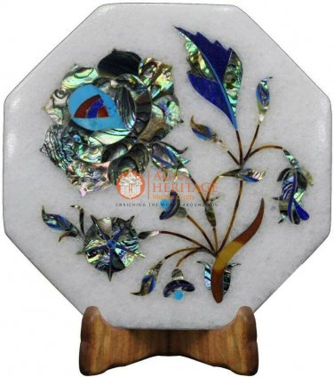 6"x6" Marvelous White Tile Pauashell Floral Pietradura Floral Design Home Decor