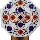 8"x8" Marble White Wall Decor Tile Lapis Inlay Semi Precious Floral Design Decor 8"x8" Marble White Wall Decor Tile Lapis Inlay Semi Precious Floral Design Decor
