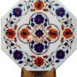 8"x8" Marble White Wall Decor Tile Lapis Inlay Semi Precious Floral Design Decor