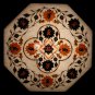 8"x8" Marble White Wall Decor Tile Lapis Inlay Semi Precious Floral Design Decor
