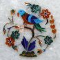 8"x8" Marble White Handmade Unique Wall Tile Parrot Semi Precious Veterans Gift