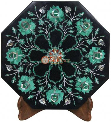 12"X12" Black Marble Top Wall Decor Tile Malachite Inlay Floral Work Home Decor