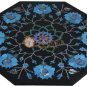 12"X12" Black Wall Decor Tile Turquoise Inlay Marquetry Floral Art Living Decor