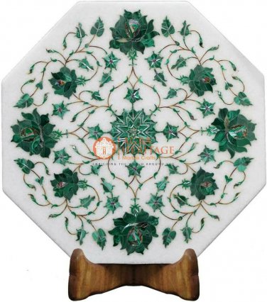 12"x12" Marble Top Wall Tile Malachite Inlay Floral Marquetry Arts Outdoor Decor