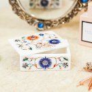Marble White Jewelry Customize Box Lapis Inlaid Multi Stone Floral Design Decor