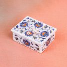 Marble Handmade Decorative Jewelry Lidded Box Lapis Fine Floral Marquetry Decor