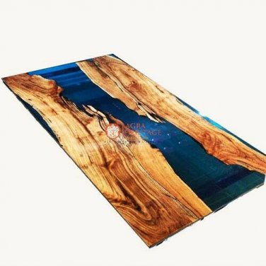 Deep Blue Resin River Restaurant Dining Table Top Handmade Interior Kitchen Deco