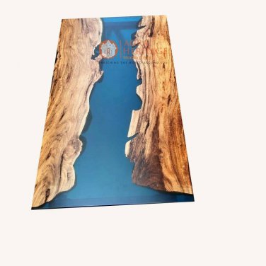 Blue Resin Epoxy Coffee Dine Table Top Wooden Handmade Luxury Interior Decor Art