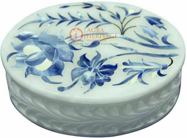 Personalized Marble Jewelry Inlay Box Filigree Design Lapis Lazuli Stone E1993