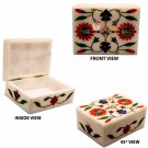4"x3"x2" Marble White Jewelry Vintage Box Carnelian Maruqtery Floral Art Gifts