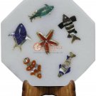 6"x6" Marble White Living Room Wall Decor Multi Stone Fish Design Hallway Decor 6"x6" Marble White Living Room Wall Decor Multi Stone Fish Design Hallway Decor