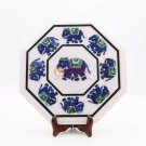 12"x12" Marble White Top Custom Table Lapis Elephant Inlaid Design Garden Decor 12"x12" Marble White Top Custom Table Lapis Elephant Inlaid Design Garden Decor
