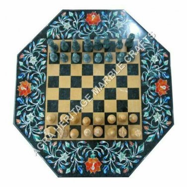 18" Collectible Marble Chess Coffee Table Top Inlay Stunning Design Decor H5010