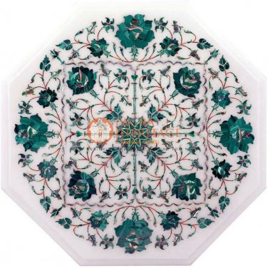 12"x12" Marble White Customize Table Malachite Inlaid Floral Fine Art Home Decor