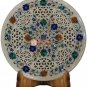 12"x12" Marble Side Table With 15" Stand Multi Stone Floral Art Handmade Gifts