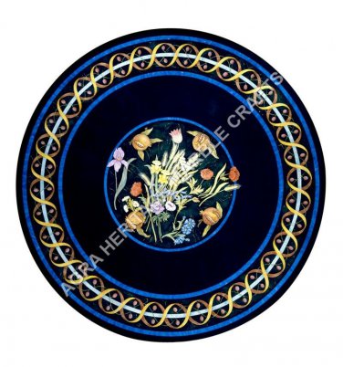36" Round Marble Black Dining Table Top Inlay Marquetry Art Hallway Decor H5145A