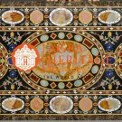Black Marble Big Dining Table Top Marquetry Inlay Gemstone Scagliola Decor E1600