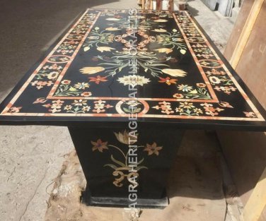 5'x3' Black Marble Dining Room Table Top With Stand Inlay Restaurant Decor E761