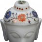 3" Marble Buddha Head Sculpture Carnelian Pietradura Floral Art Veterans Gift