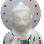 6" Marble White Top Buddha Statue Semi Precious Floral Interior Veterans Gift