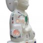 6" Marble White Top Buddha Statue Semi Precious Floral Interior Veterans Gift