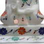 6" Marble White Top Buddha Statue Semi Precious Floral Interior Veterans Gift