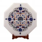 12" White Marble Coffee Table Top Lapis Lazuli Inlay Floral Peacock Decor E111