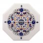 12" White Marble Coffee Table Top Lapis Lazuli Inlay Floral Peacock Decor E111
