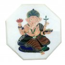 18" White Octagon Marble Coffee Center Table Top Ganesh Inlay Design Decor E1274