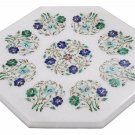 17" White Marble Coffee Table Top Multi Inlay Floral Design Housewarming Gift
