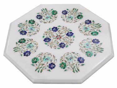 17" White Marble Coffee Table Top Multi Inlay Floral Design Housewarming Gift