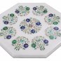 17" White Marble Coffee Table Top Multi Inlay Floral Design Housewarming Gift