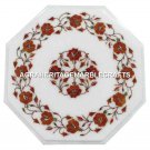12" Marble Side Coffee Table Top Carnelian Inlay Marquetry Furniture Decor H3028