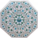 12'' Marble Coffee Table Top Turquoise Inlay Gems Marquetry Gift Furniture H3073