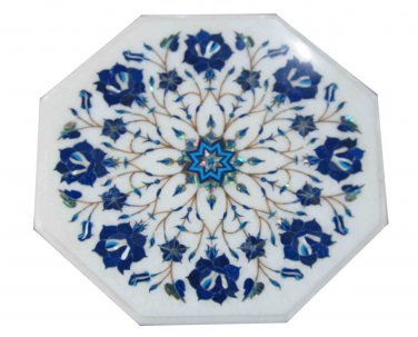 18" Marble Coffee Table Top Pietra Dura Lapis Lazuli Inlay Marquetry Furniture
