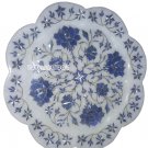 12" Marble Round Plate Lapis Lazuli Stone Inlay Floral Art Kitchen Decorative