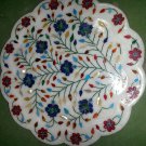 15" White Decorative Marble Plate Semi Precious Marquetry Inlay Decor Gifts