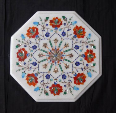 13" White Marble Coffee Marquetry Dining Table Top Home Carnelian Inlay Decor