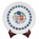 9" Marble Round Dish Plate Marquetry Lapis Inlay Floral Art Beautiful Decor Gift
