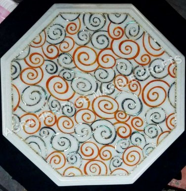 15" White Marble Bedroom Center Table Top Inlay Marquetry Art Center Decor E1021