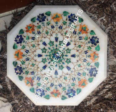 15" Decorative Marble Kitchen Inlaid Octagon Table Top Marquetry Art Decor H5379