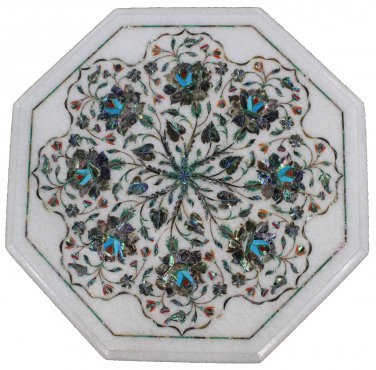 12" Marble Coffee Paua Shell Gemstone Inlay Table Top Marquetry Home Decorarive