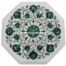 12" White Marble Coffee Table Top Malachite Inlay Floral Art Bedroom Decor H3033