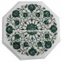 12" White Marble Coffee Table Top Malachite Inlay Floral Art Bedroom Decor H3033
