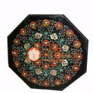 18" Black Marble Coffee Center Table Top Carnelian Malachite Inlay Decor H5685A