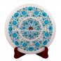 12" Marble Round Coffee Bedroom Table Top Turquoise Inlay Wedding Gift M096