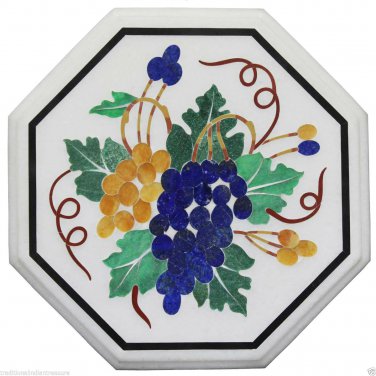 12" White Marble Coffee Center Table Top Rare Marquetry Inlay Mosaic Home Decor