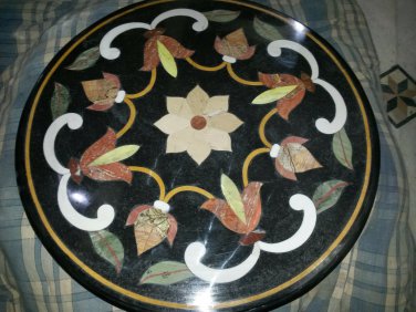 24" Black Marble Beautiful Coffee Table top Inlaid Mosaic Rare Home Decor New