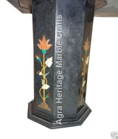 18"x12" Black Marble Semi Precious Marquetry Inlaid Dining Home Table Stand E557